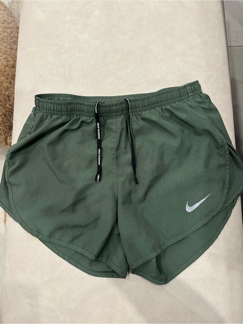 Nike Green Athletic Running Shorts with Reflective Swoosh